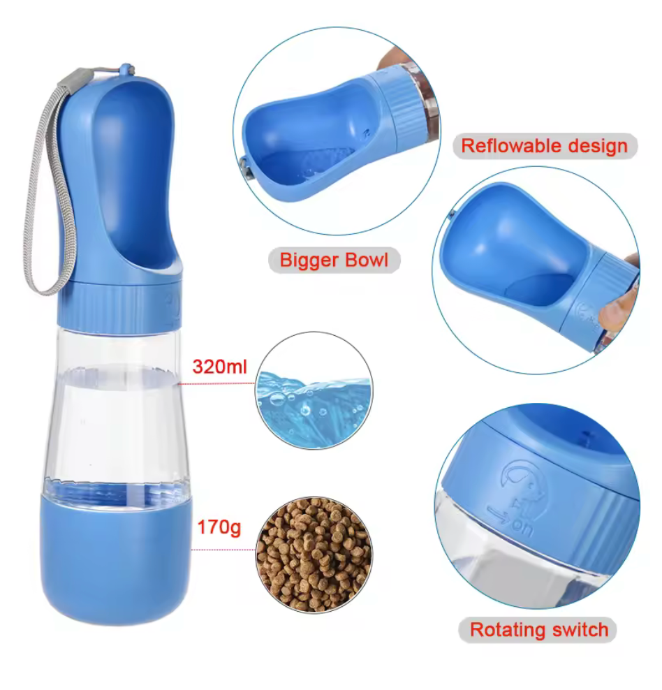 Portable Dog Water Bottle With Food Container Travel 2 in 1 Pet Water Dispenser For Small,Large Dogs, Cat